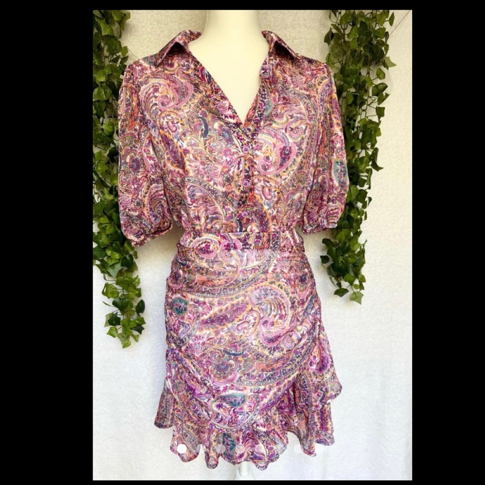 A. Peach Purple Colorful Paisley Mini Dress